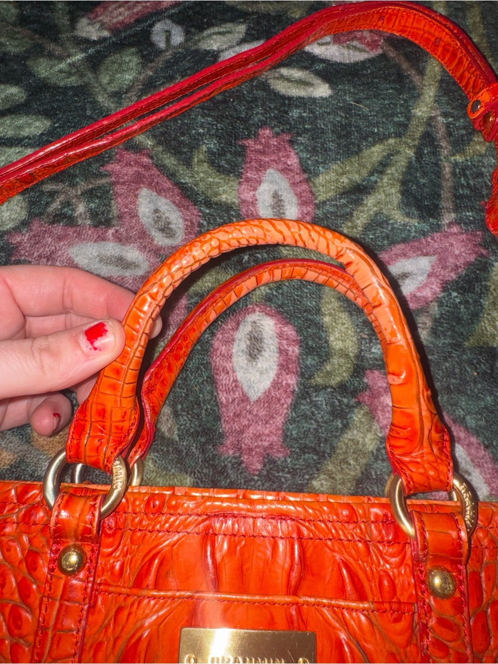 Brahmin Bright Orange Croc-Embossed Leather Satchel - Picture 10 of 15